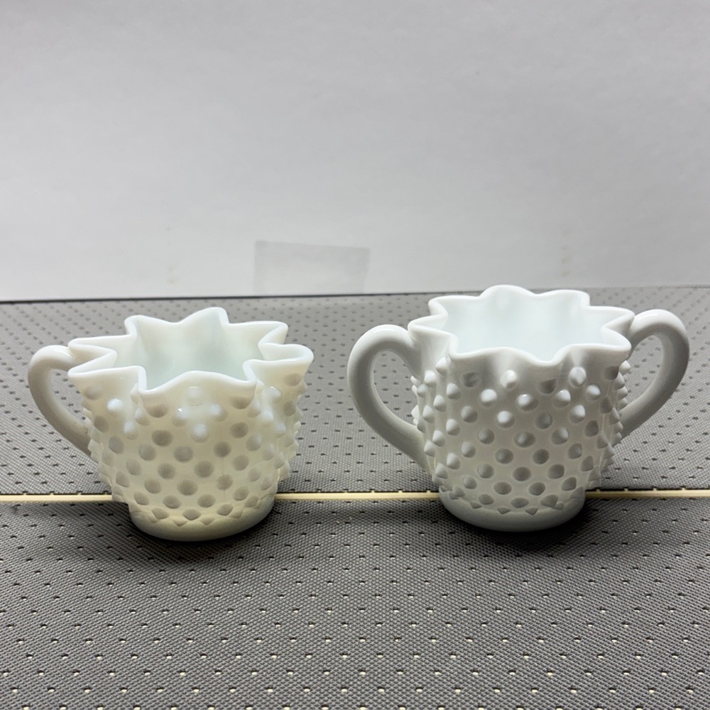 White Hobnail Milk Glass Sugar and Creamer Set